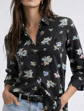 Banana Republic Black Floral Print Button-Down Shirt